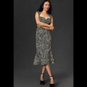 Anthropologie|| The Cecily Fit & Flare Sweetheart Dress by Maeve, Leopard Brown